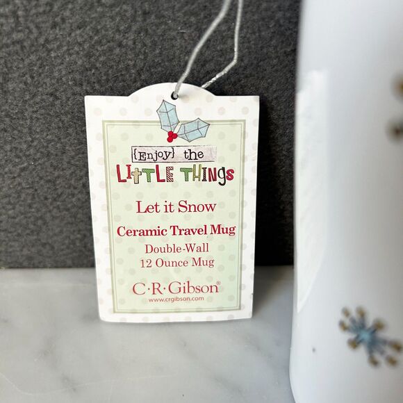 Let It Snow! Travel Mug with Lid Ceramic Double-Wall Coffee Cup 12 oz CR Gibson - Picture 8 of 9